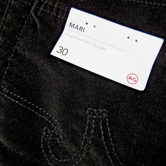 NWT Adriano Goldschmied AG Mari in Super Black Slim Straight Velvet Pants 30 - Picture 5 of 6